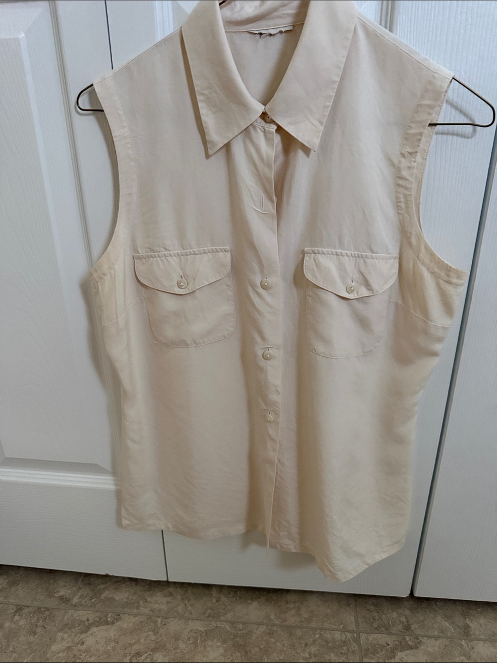 Silk Sleeveless Button-Up Top in Light Cream